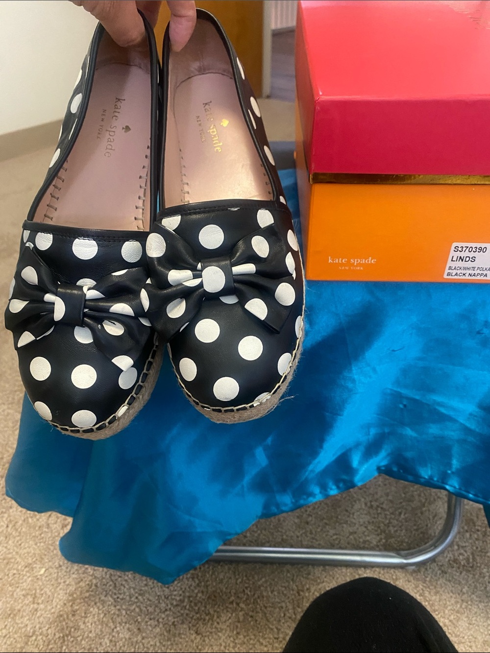 kate spade Black & White Polka Dot Bow Espadrille Loafers